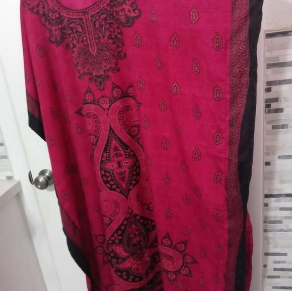 Santé Classics Deep pink all over Paisley Print  Kaftan Duster OS - Picture 6 of 9